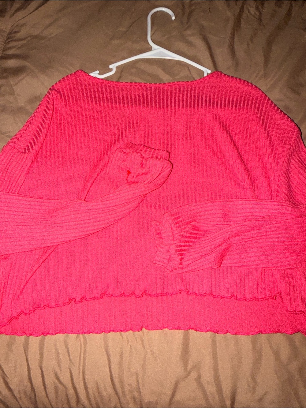 Pink Ribbed Cropped V Neck Sweater - Picture 4 of 4